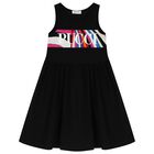 Girls Black Logo Sleeveless Dress, 1, hi-res