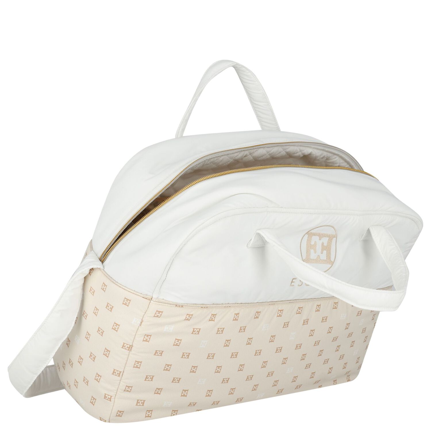 White & Beige Logo Baby Changing Bag ( 42cm ), 1, hi-res