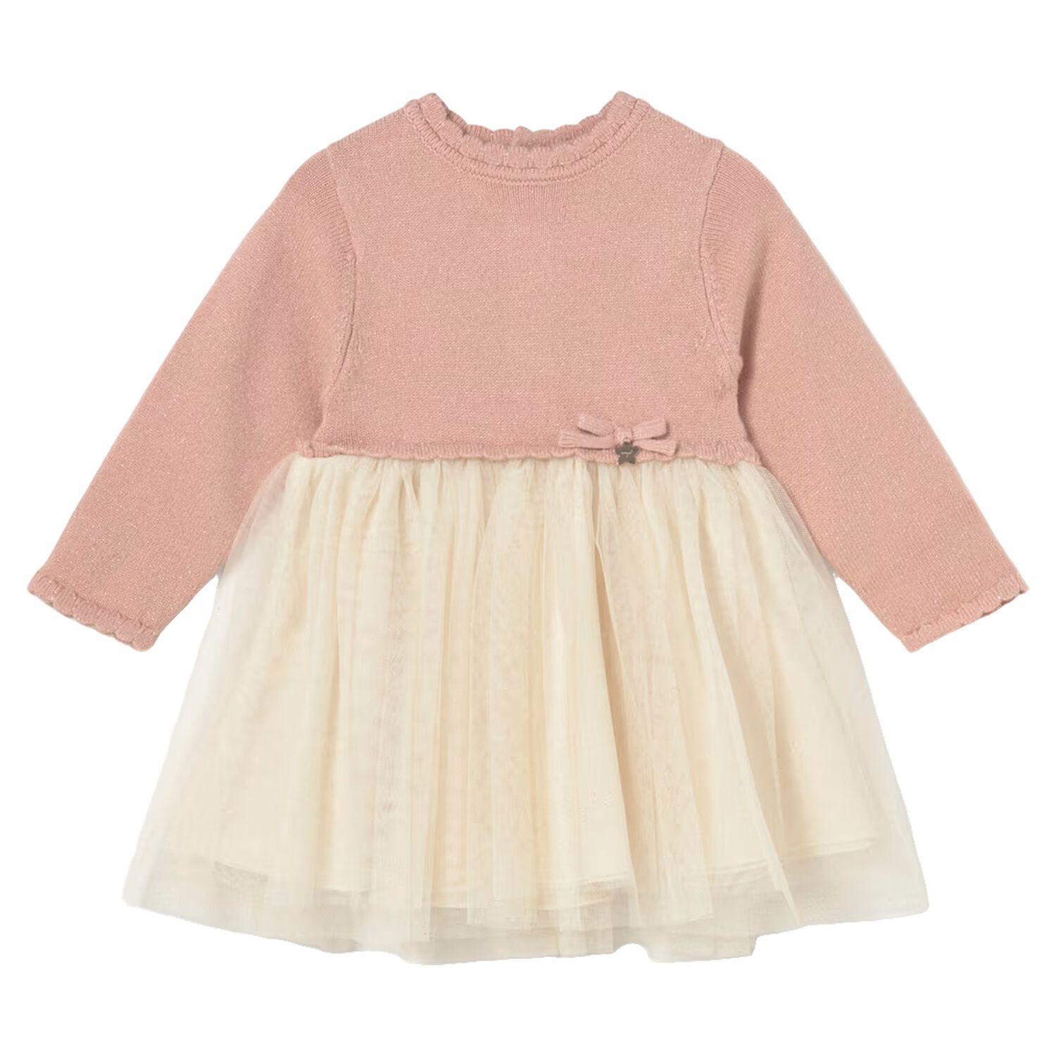 Younger Girls Pink & Ivory Tulle Dress, 1, hi-res