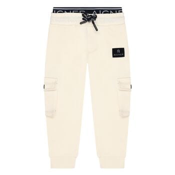 Younger Boys Beige Logo Joggers
