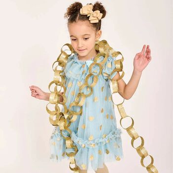 Girls Blue & Gold Hearts Dress