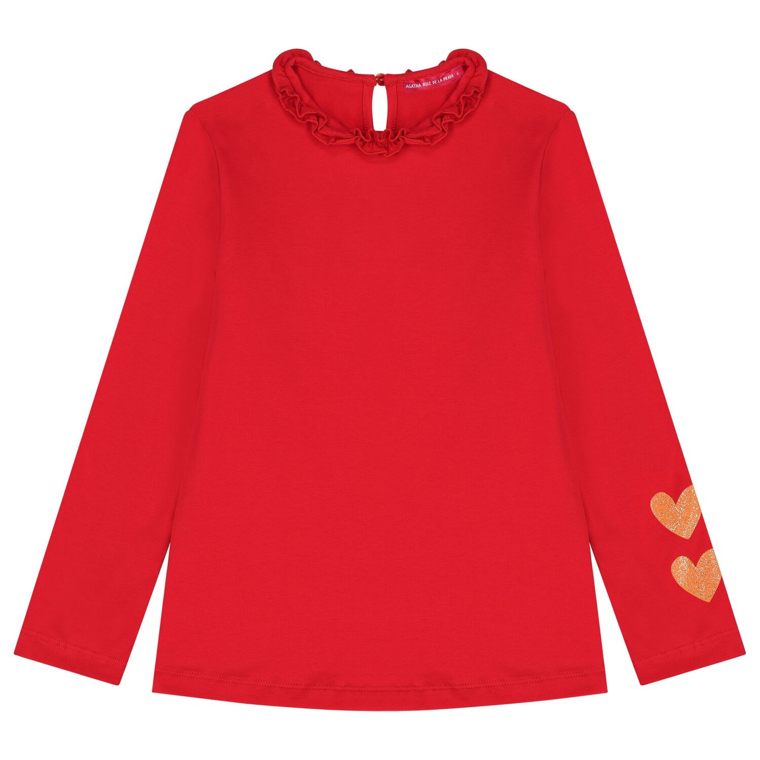 Girls Red Glittery Hearts Long Sleeve Top, 2, hi-res