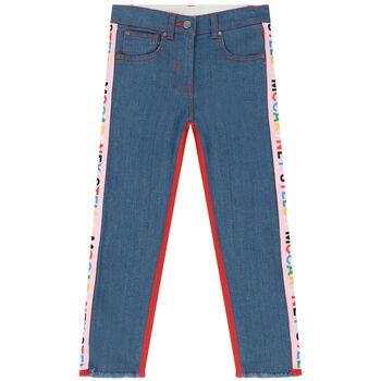 Girls Blue & Orange Logo Denim JeansÂ 