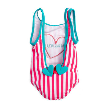 Girls Pink & White Logo Swimsuit