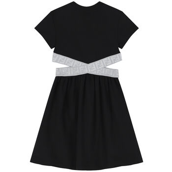 Girls Black & Grey Logo Dress