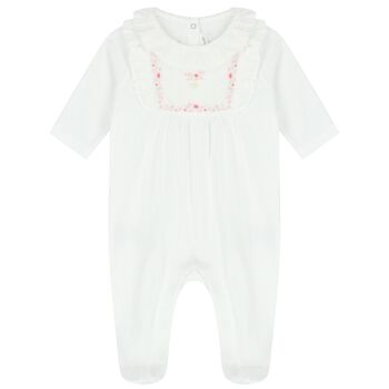 Baby Girls White Embroidered Babygrow