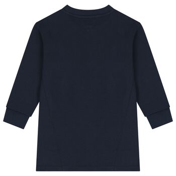 Girls Navy Blue Floral Logo Sweatshirt Dress