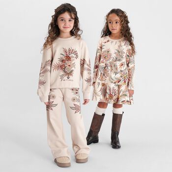 Girls Beige Floral Paisley Dress