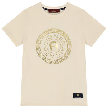 Boys Beige & Gold Logo T-Shirt