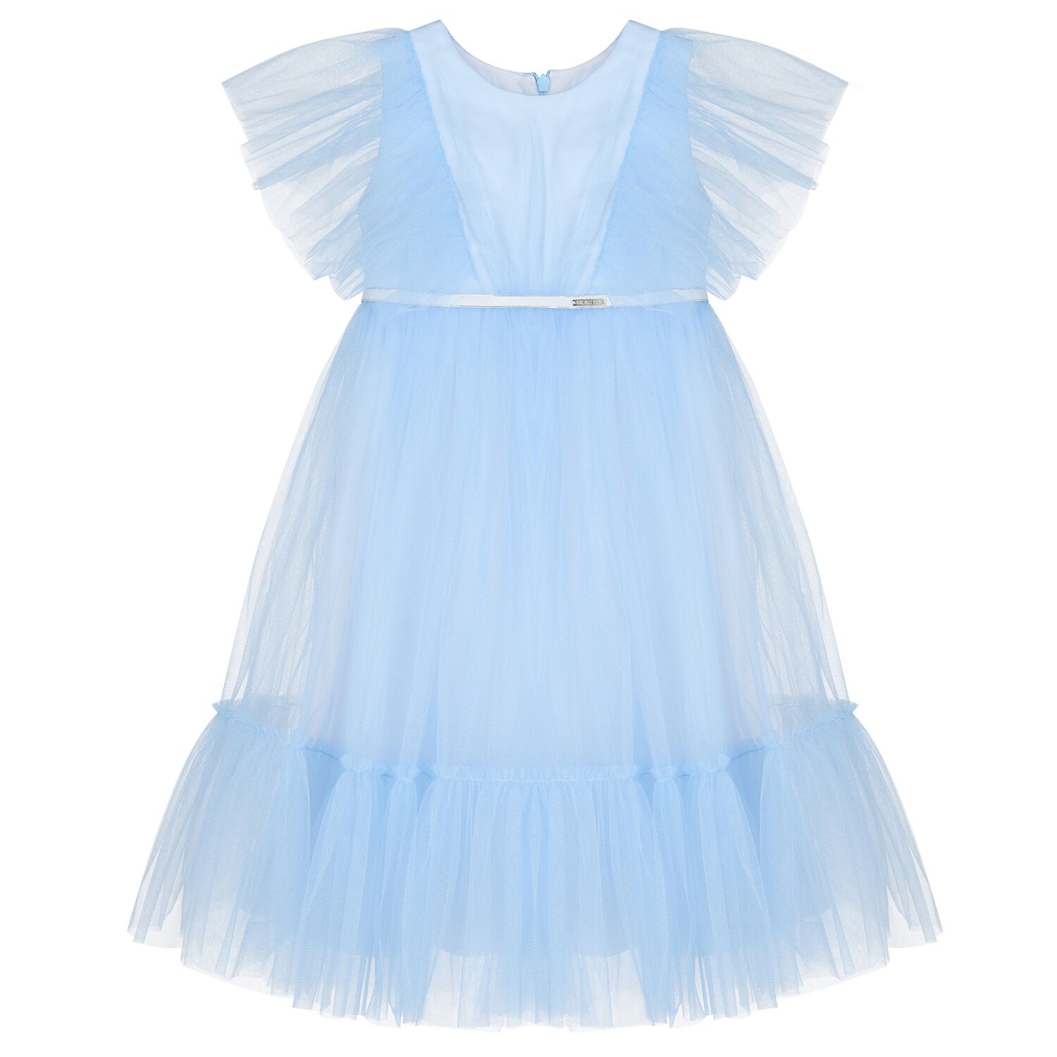 Girls Blue Ruffled Tulle Dress, 1, hi-res