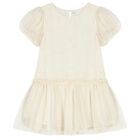 Girls Ivory & Gold Stars Chiffon Dress, 1, hi-res
