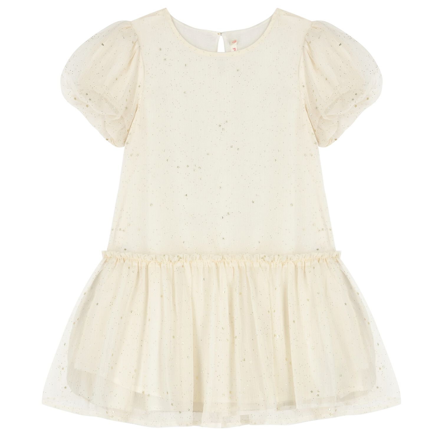 Girls Ivory & Gold Stars Chiffon Dress, 1, hi-res