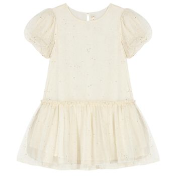 Girls Ivory & Gold Stars Chiffon Dress