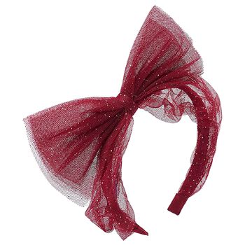 Girls Red & Gold Glitter Tulle Bow Headband