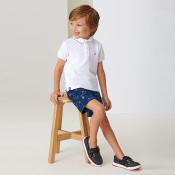 Boys Ivory & Navy Logo Shorts Set