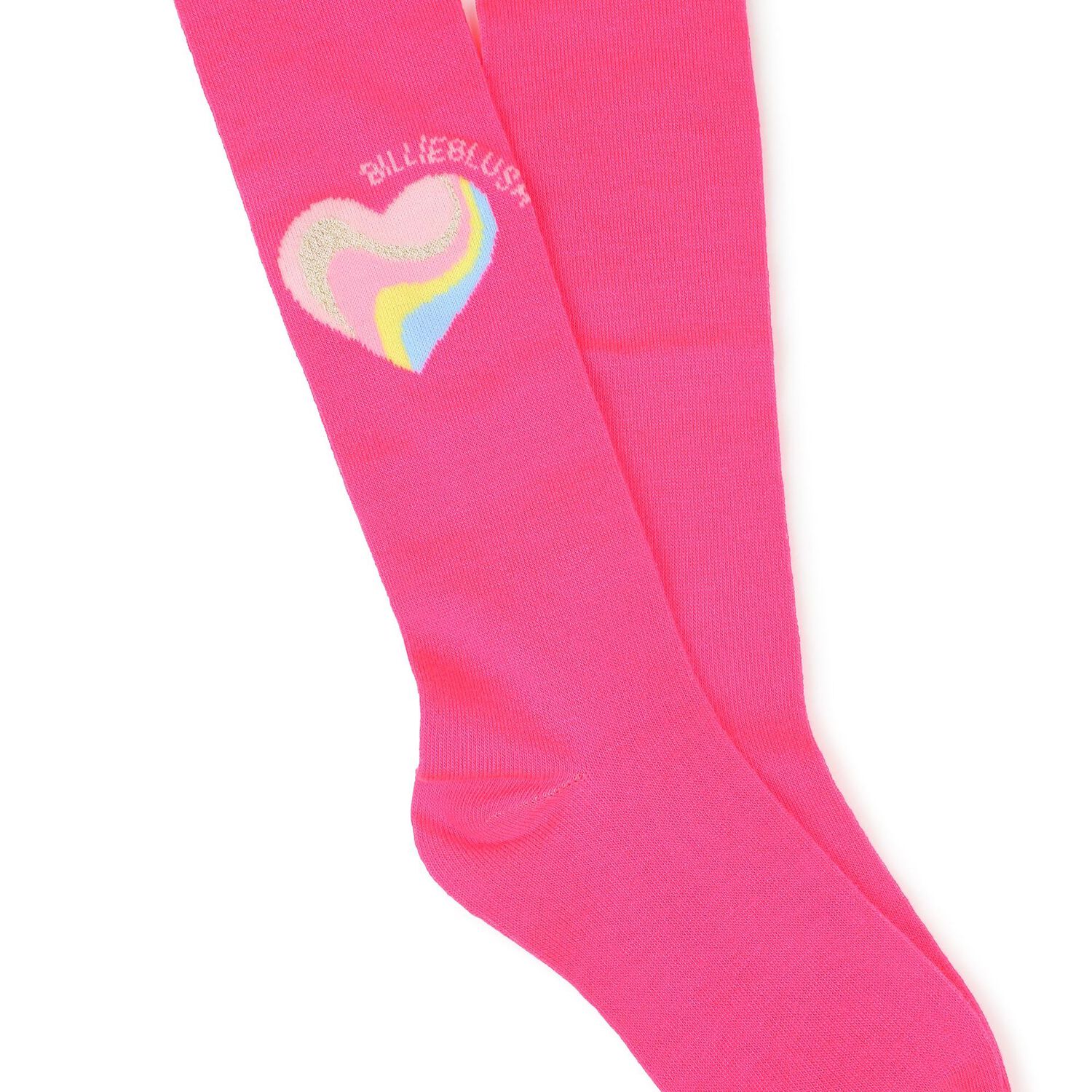 Girls Pink Heart Tights, 1, hi-res
