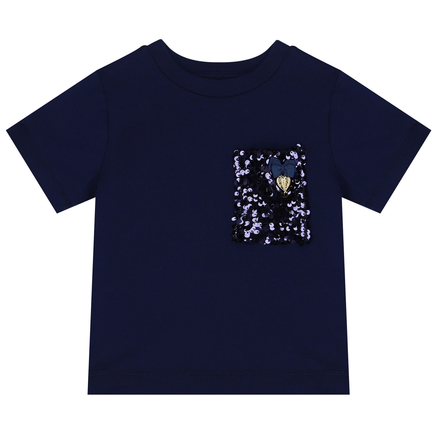Girls Navy Blue Sequin T-Shirt, 1, hi-res