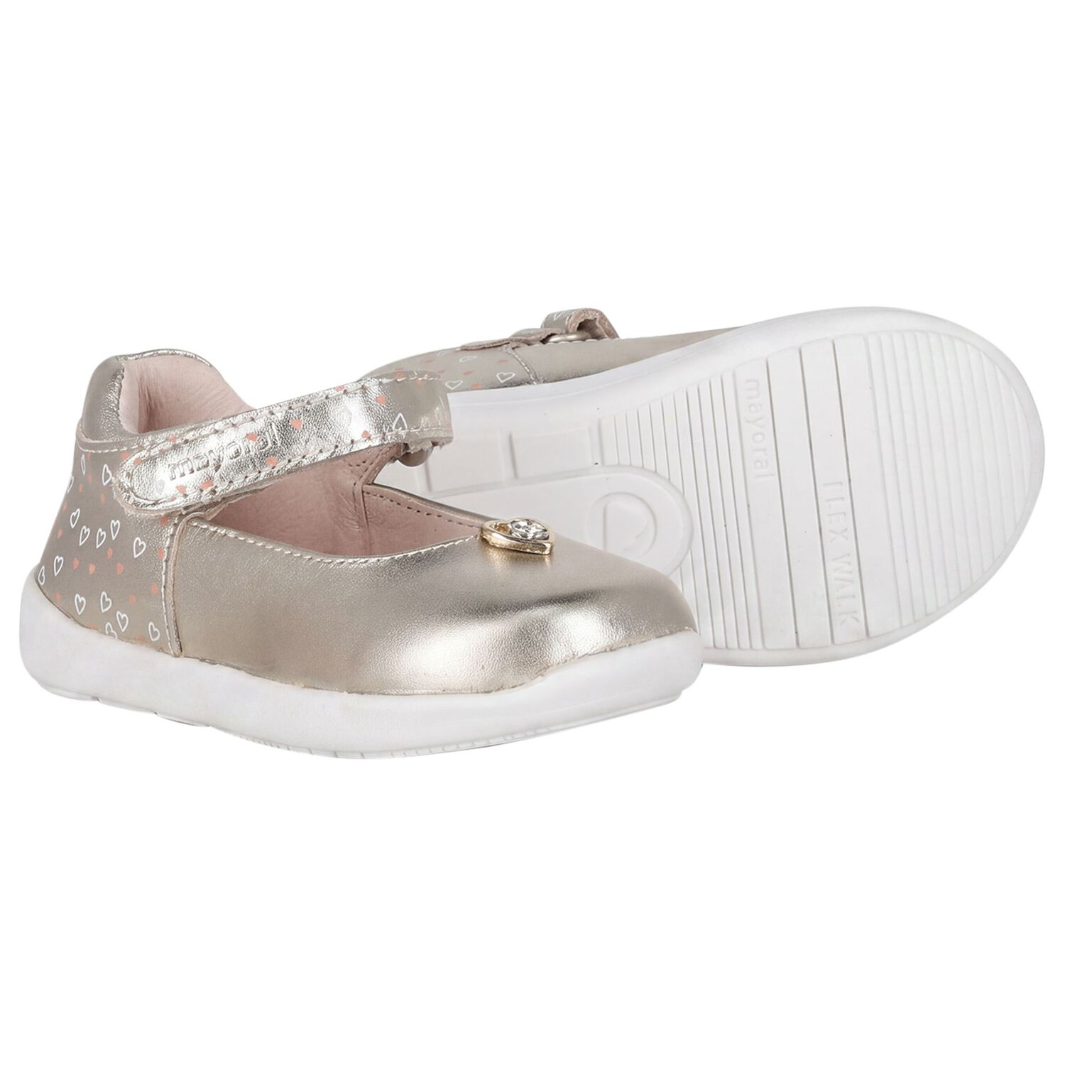 Younger Girls Gold Heart Shoes, 1, hi-res