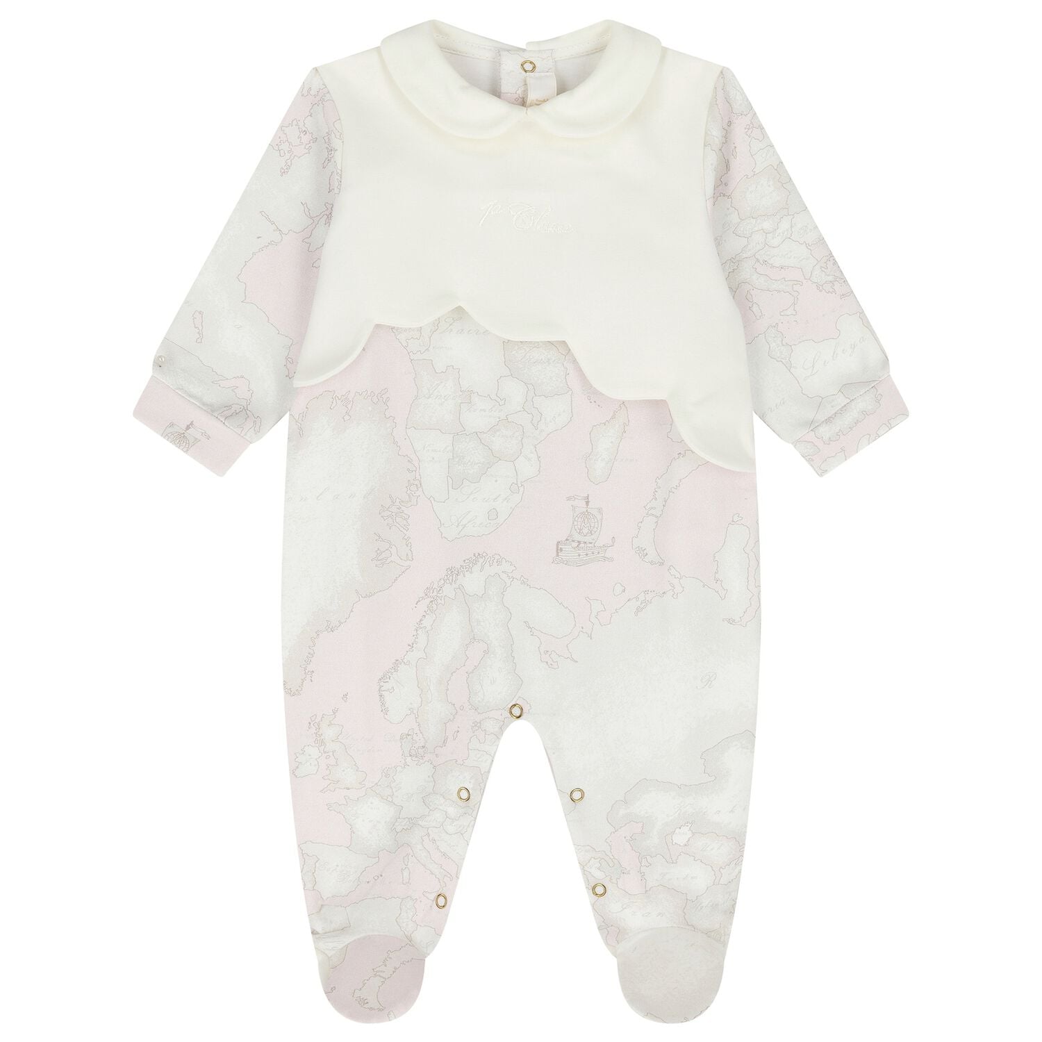 Baby Girls Pink & Ivory Geo Map Babygrow, 1, hi-res