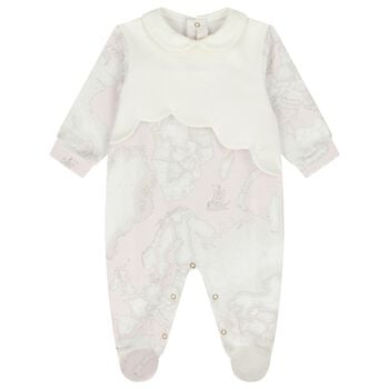 Baby Girls Pink & Ivory Geo Map Babygrow