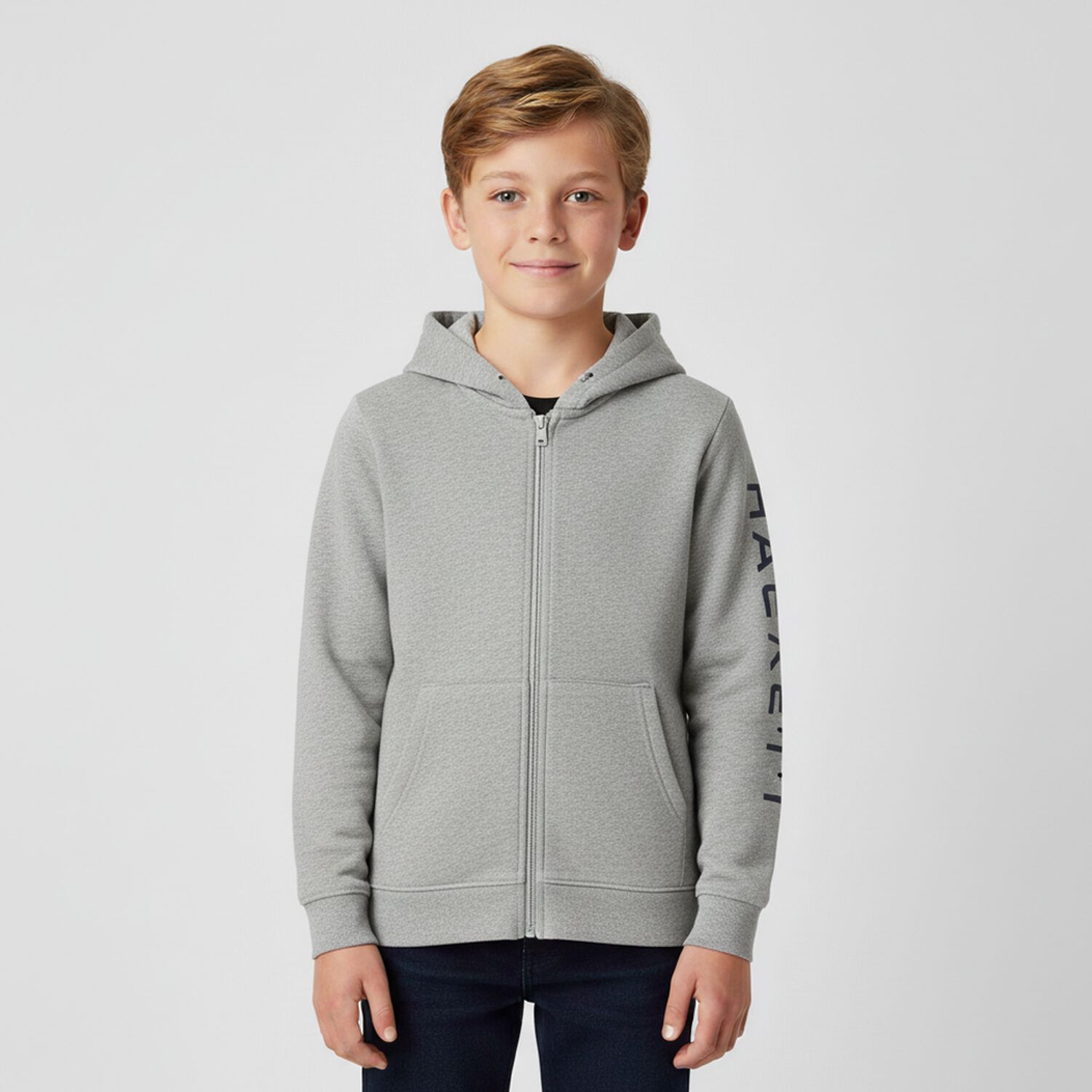 Boys Grey Logo Hooded Zip Up Top, 1, hi-res image number null