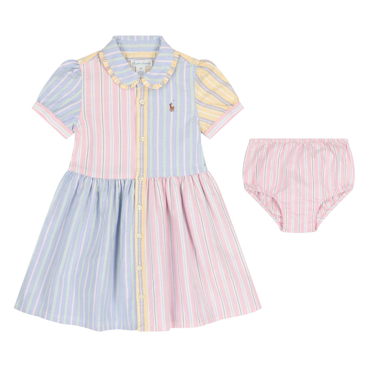 Baby Girls Multi-Coloured Striped Dress Set, 1, hi-res
