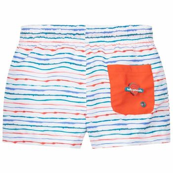 Boys Green, Blue & Red Striped Swim Shorts