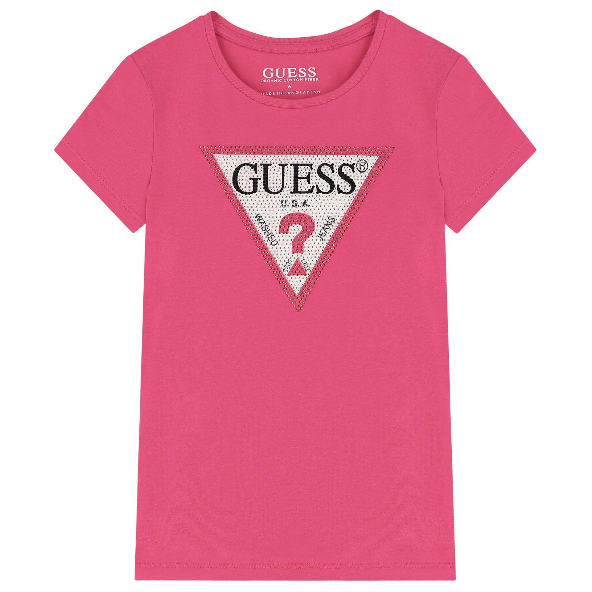 Guess Girls Pink Diamante Logo T Shirt Junior Couture
