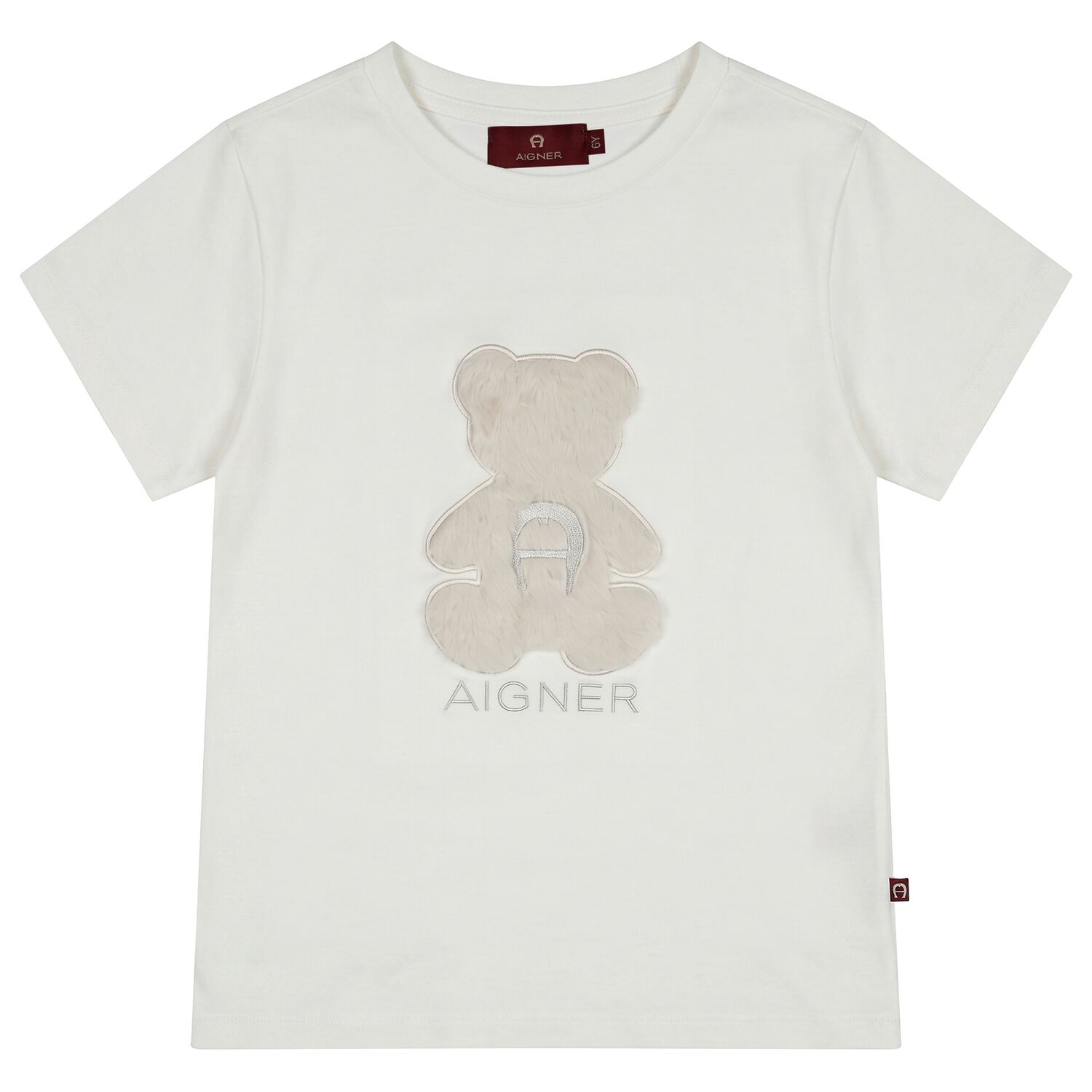 Girls Ivory Faux Fur Teddy Bear Logo T-Shirt, 1, hi-res