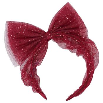 Girls Red & Gold Glitter Tulle Bow Headband