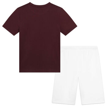 Boys White & Burgundy Shorts & T-Shirt Set