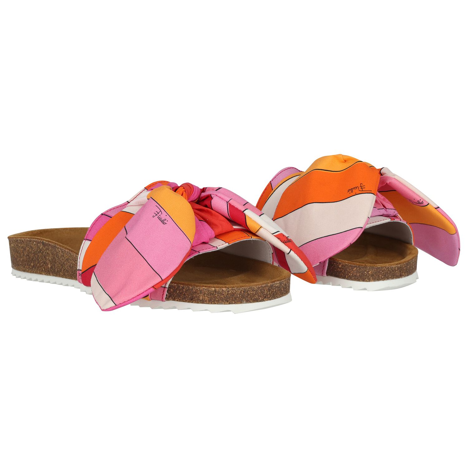 Girls Pink & Orange Bow Sliders, 1, hi-res