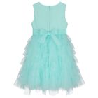 Girls Aqua Flower Tulle Dress, 2, hi-res
