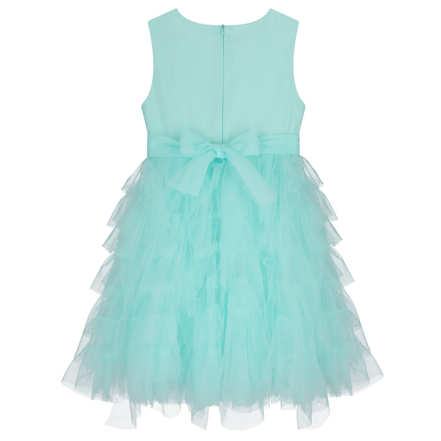 Girls Aqua Flower Tulle Dress, 2, hi-res