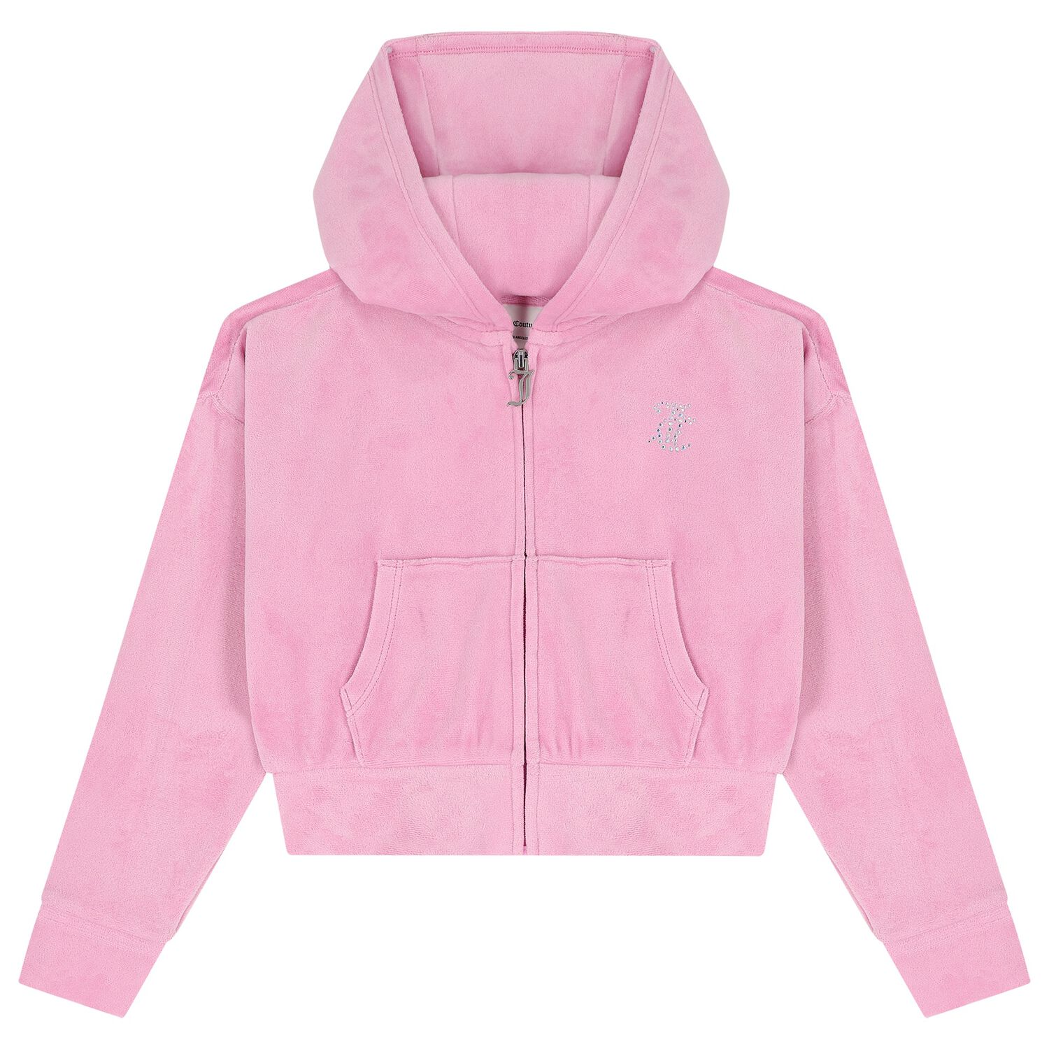 Girls Pink Embellished Logo Hooded Zip Up Top, 1, hi-res
