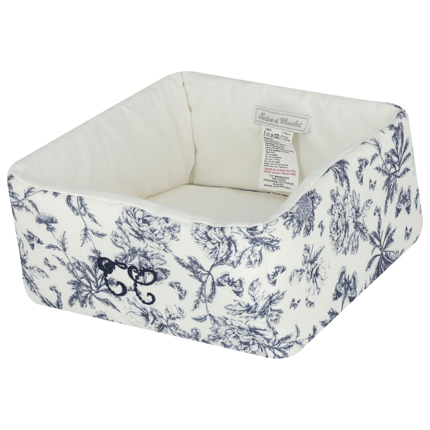 Ivory & Navy Blue Toile De Jouy Baby Accessory Basket, 1, hi-res