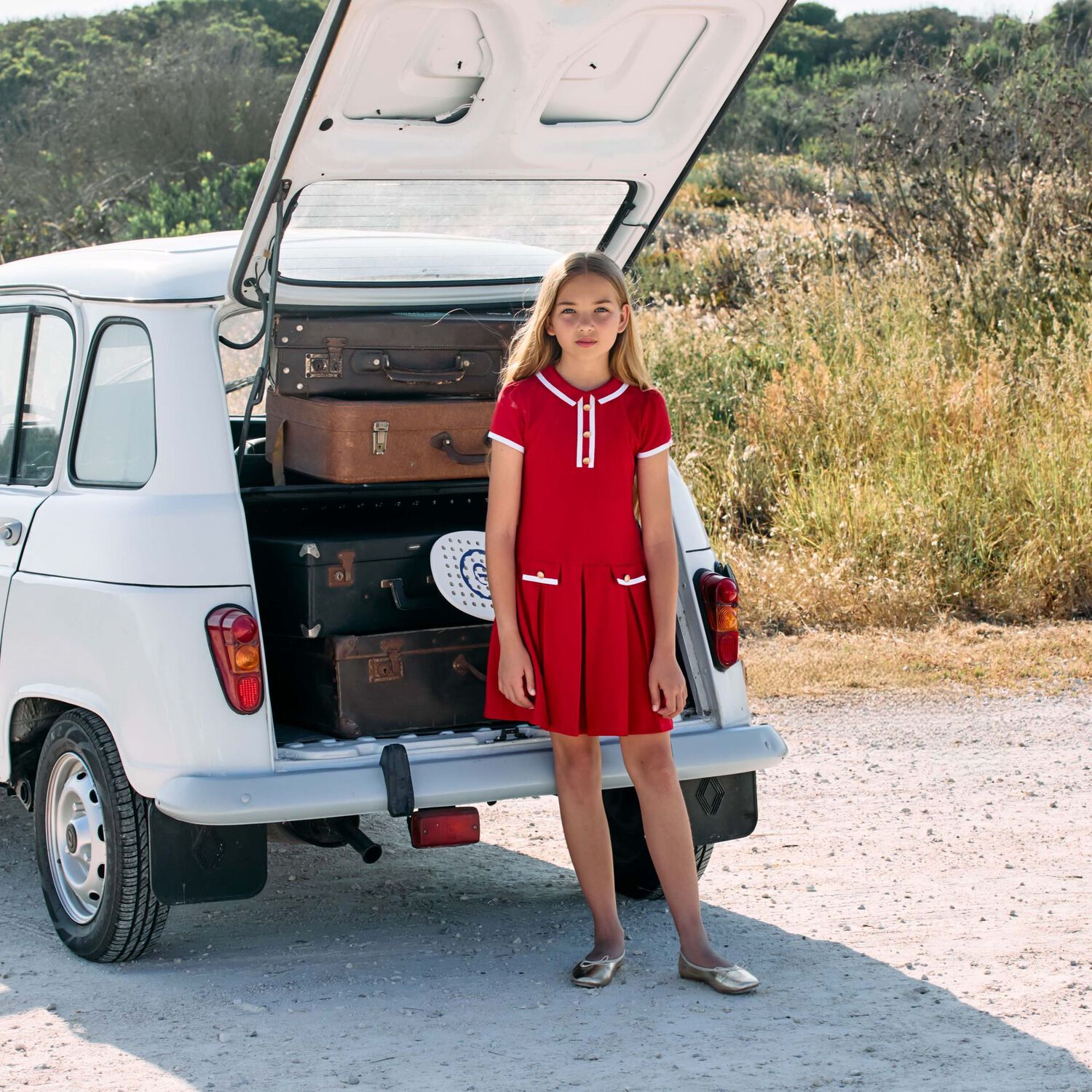 Girls Red Polo Dress, 2, hi-res