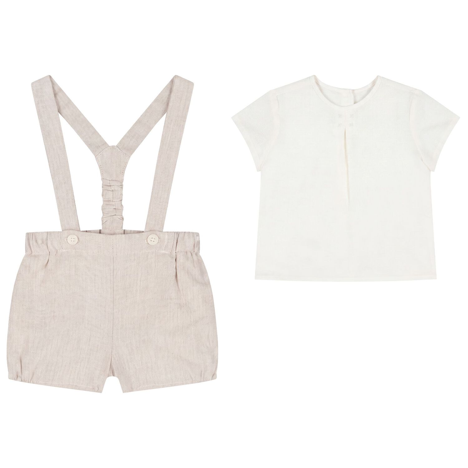 Baby Boys Ivory & Beige Shorts Set , 2, hi-res