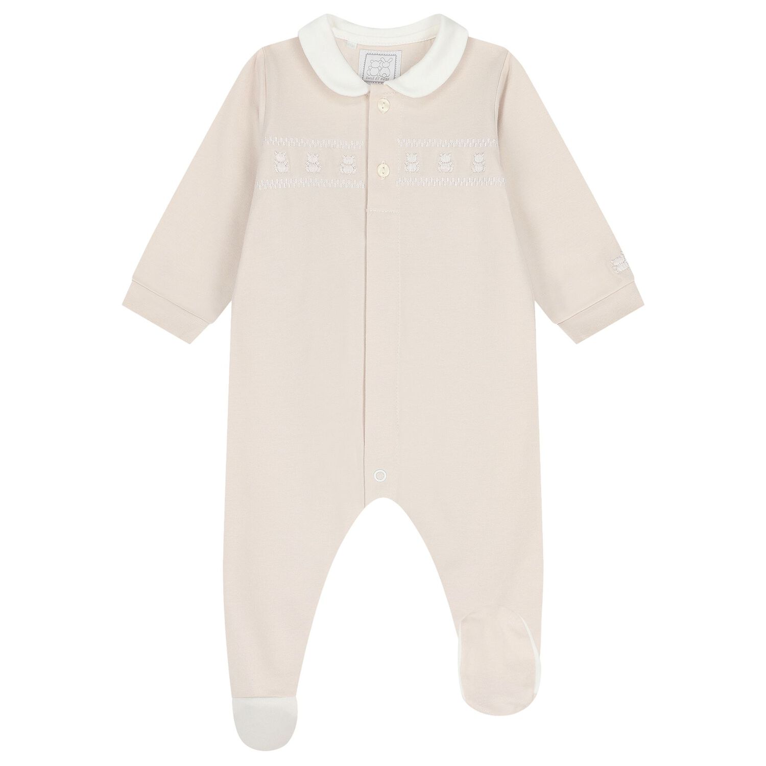 Beige Embroidered Teddy Bear Babygrow, 2, hi-res