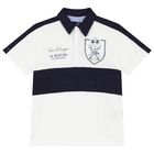 Boys White & Navy Blue Logo Polo Shirt, 1, hi-res