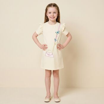 Girls Ivory Bag Logo Dress 