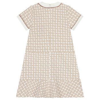 Girls Ivory & Beige Logo Dress