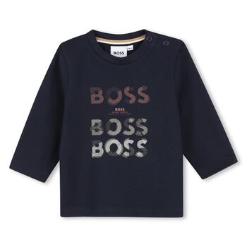 Younger Boys Navy Blue Logo Long Sleeve Top