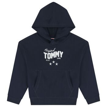 Girls Navy Blue Logo Hooded Top