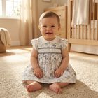 Baby Girls White & Navy Blue Smocked Dress, 1, hi-res