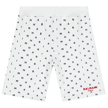 Boys White & Navy Blue Logo Shorts