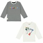 Younger Boys Ivory & Black Long Sleeve Top ( 2-Pack ), 1, hi-res