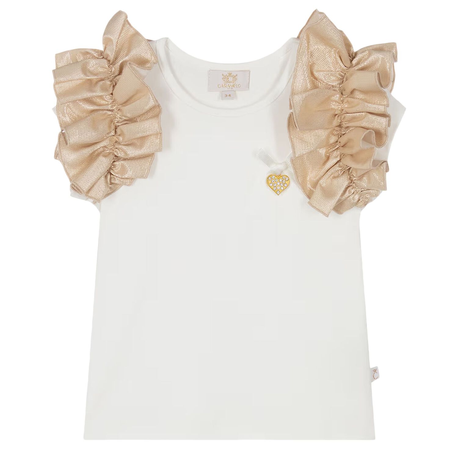 Girls White & Gold Ruffle Skirt Set, 1, hi-res