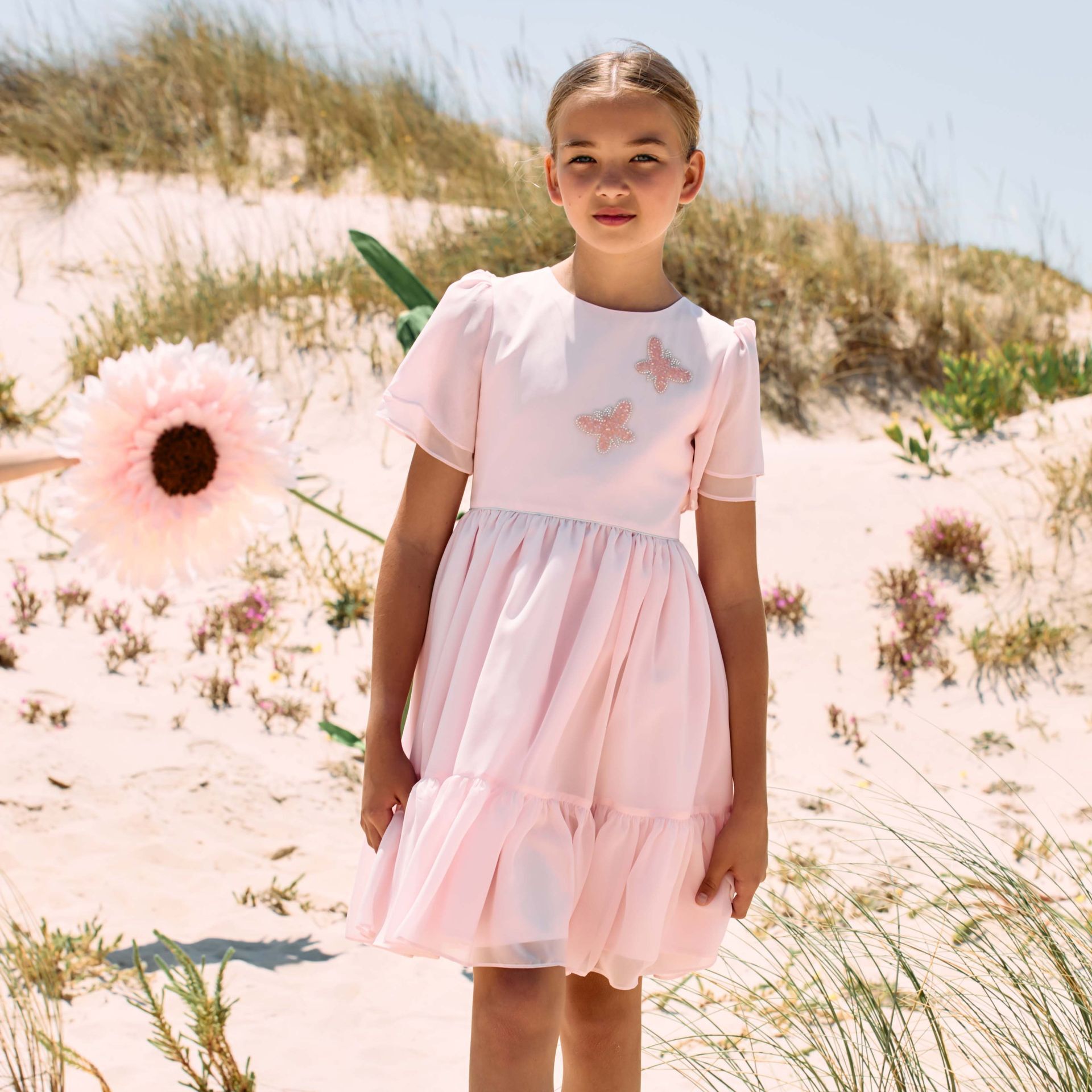 Patachou Girls Pink Embellished Chiffon Dress | Junior Couture