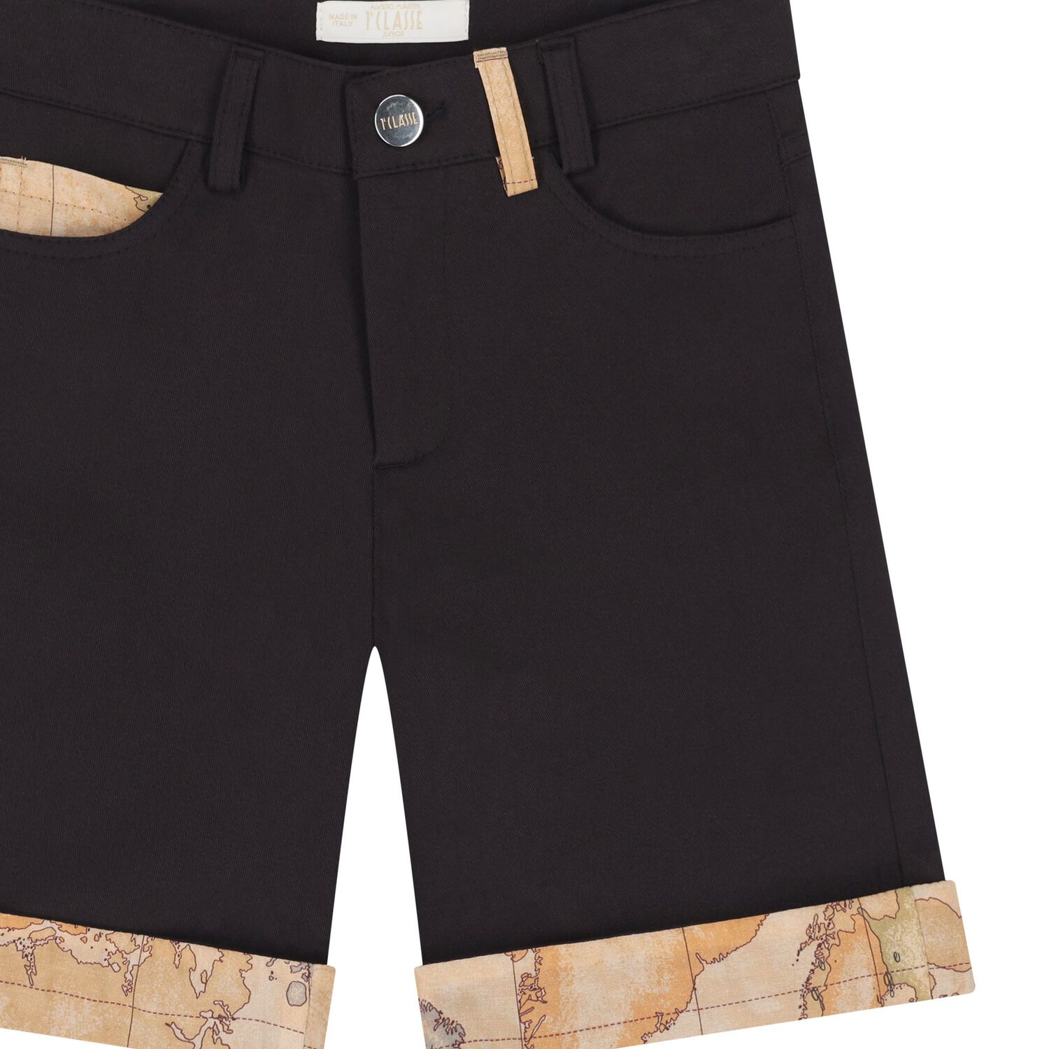 Boys Black Geo Map Shorts, 1, hi-res